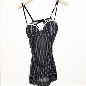 Essentials ABS Black Polka Dot Babydoll Nighty Chemise Lingerie Size Medium